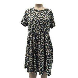 Audrey 3+1 Leopard Print Short Sleeve Stretch Flowy A-Line Mini Dress Women M